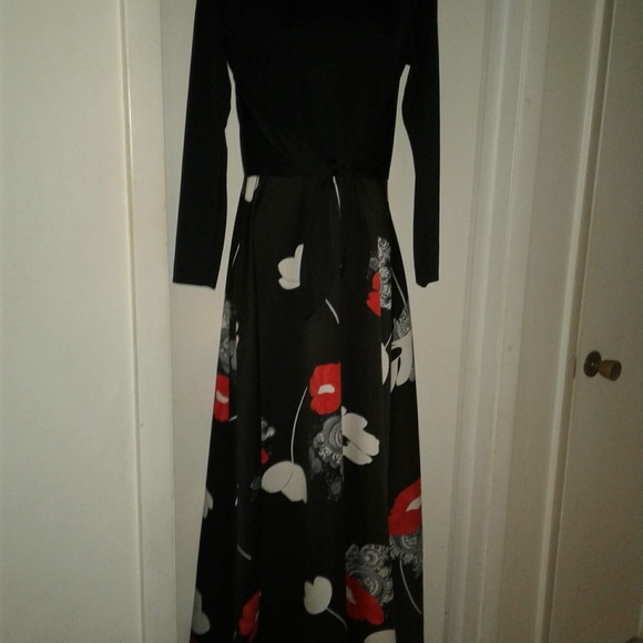 VINTAGE MAXI DRESS SOLID/FLORAL TORI RICHARD - Picture 2 of 11